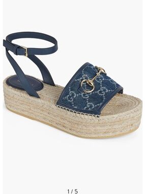 Authentic NWT and box Gucci Paloma Horsebit Espadrille Sandal Denim Size 7.5